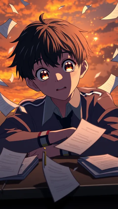 A student waking at his desk as time rewinds